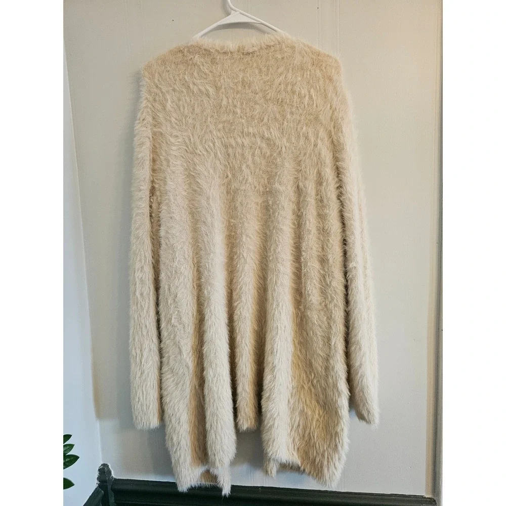 Free People faux fur Cream Fuzzy Eyelash Knit Open Front Cardigan Sweater Small